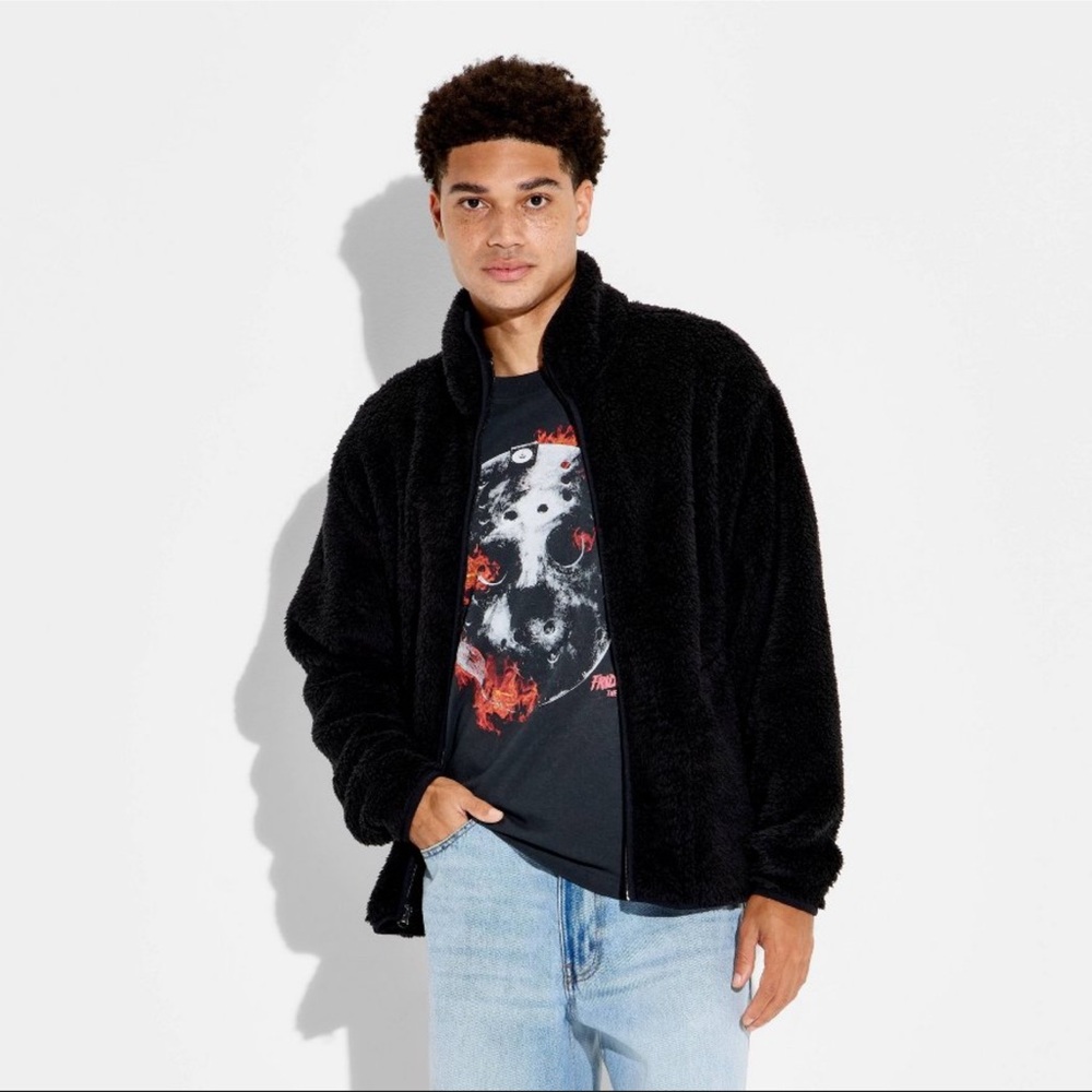 NWT Original Use full zip Sherpa jacket mens large Black mock collar pockets